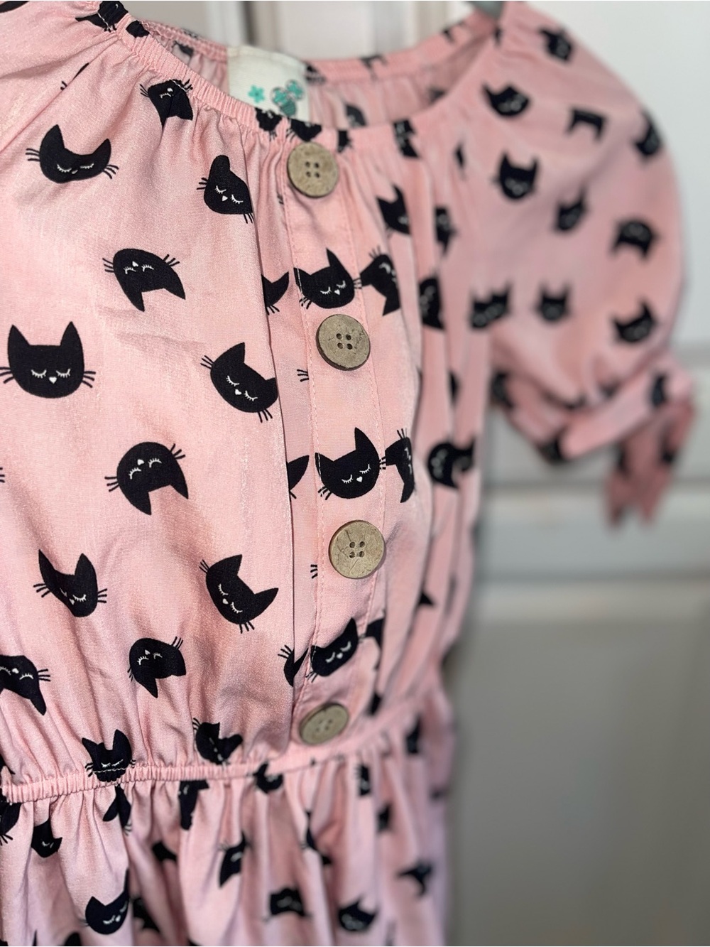 Lily Bleu Pink Dress with Black Cat Print and Button Front